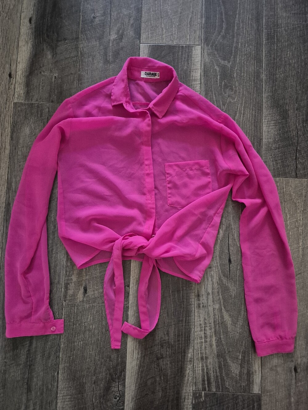 Garage Bright Hot Pink Tie-Front Sheer Blouse Size Xs